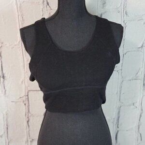 Black Criss Cross Back Thick Banded‎ Waist Workout Bralette Sports Bra Sz Large